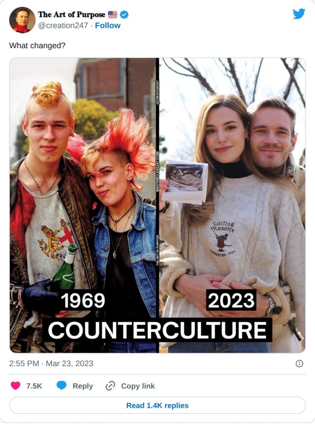 What changed? pic.twitter.com/D2SEWI01xb

— 𝐓𝐡𝐞 𝐀𝐫𝐭 𝐨𝐟 𝐏𝐮𝐫𝐩𝐨𝐬𝐞 🇺🇸 (@creation247) March 23, 2023