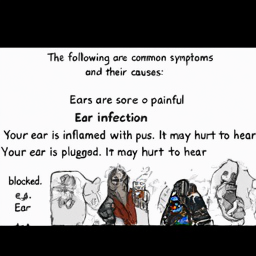  The following are common symptoms
 and their causes:
 Ears are sore or painful
 Ear infection
 Your ear is inflamed with pus. It may hurt to hear
 Your ear is plugged. It may hurt to hear
 Sound gets
 blocked.
 e.g. a clogged ear
 Ear