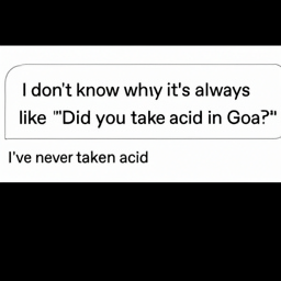  I don't know why it's always
 like "Did you take acid in Goa?"
 I've never taken acid