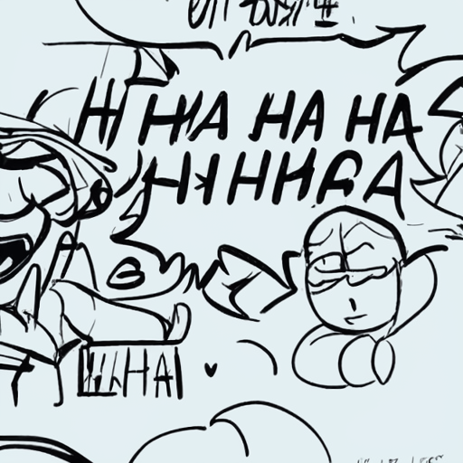 [Description] Comic drawing of a man smiling, with speech bubbles around it. [Text] HA HA HA HA [newline]  HA