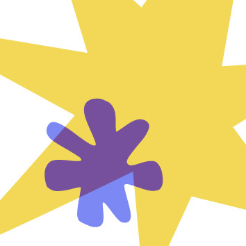 The rounded shape in blue, overlayed over a larger spikey shape in yellow.
