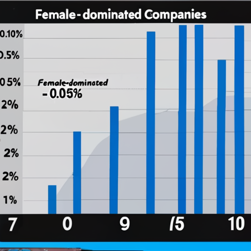 [Description] a graph with two lines. The first line is blue, and the second is black. The first line is the line for female-dominated companies. [Text] Female- dominated Companies [newline]  0.10% [newline]  0.5% [newline]  Female-dominated [newline]  Companies [newline]  0.05% [newline]  2% [newline]  3% [newline]  5% [newline]  0 [newline]  1 [newline]  4 [newline]  7 [newline]  9 [newline]  10