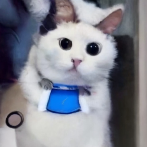 AI generated image.

The AI attempted to produce an image fitting the description:

a picture of a cat in a white fur coat with a blue collar and a blue harness. On the left side of the image is a close up

The AI also specified that there should be no text in the image.