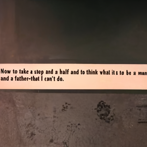 [Description] text. [Text]Now to take a step and a half and to think what it is to be a man [newline] and a father-that I can't do.