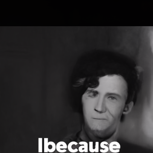 [Description] A black and white portrait photo of PERSON from the film ` [Text] because