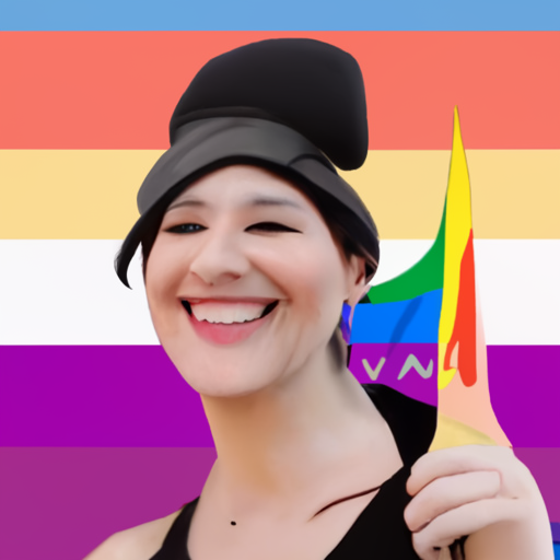 [Description] A woman with a ponytail and a ponytail hat holding a rainbow flag and smiling. [Text]HIV