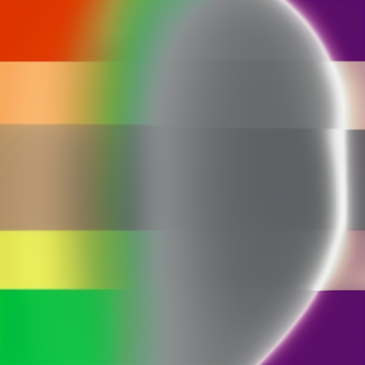 [Description] a rainbow with a green stripe down the middle. On the right side of the image, there is a black and white image of a man with red [Text]