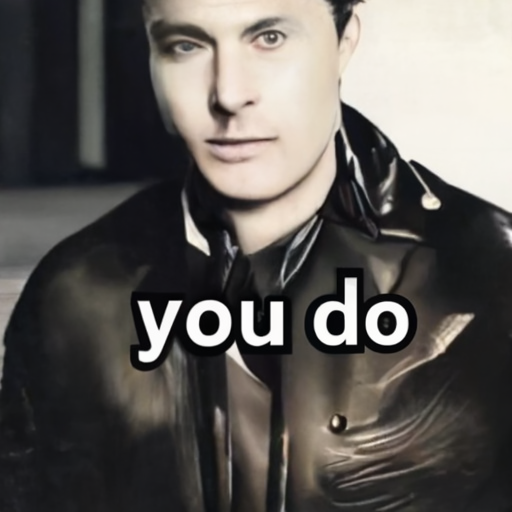 [Description] Portrait photo of PERSON wearing a leather jacket. The quote at the bottom of the image is ` [Text] you do