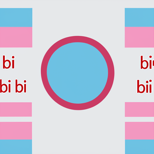 [Description] a circle with two colors in the center, and a rainbow above the center. [Text] bi [newline]  bi [newline]  bi [newline]  bi [newline]  bi bi