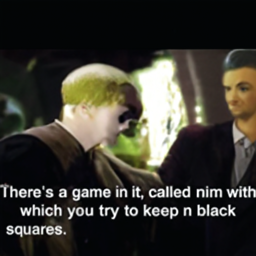  There's a game in it, called nim with
 which you try to keep n black
 squares.