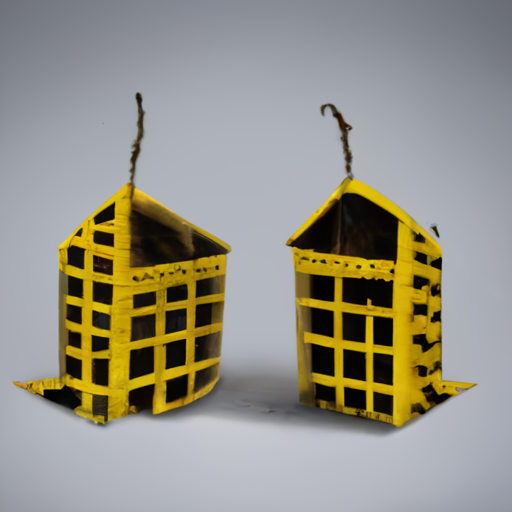 [Description] Bee house. Two bee houses side by side on a grey background. [Text]
