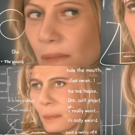 [Description] Two girls are talking about math. [Text] The smaller hole is the mouth. [newline]  It is really weird.