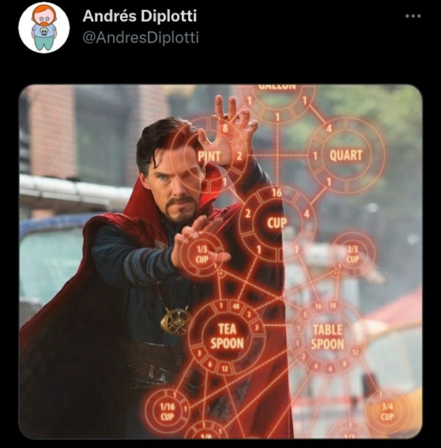 @AndresDiplotti tweeted: a picture of Cumberbatch as Doctor Strange conjuring a magical diagram. The glowing red energy forms the above image.