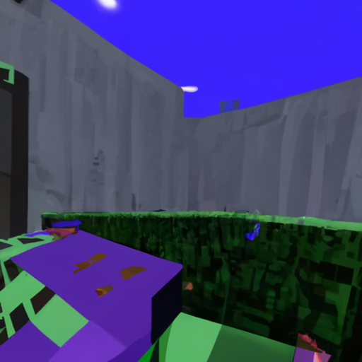 [Description] A screenshot of Minecraft. The screen is dark, with purple and green textures. A few floating lights are visible. There is a large ice block in [Text]