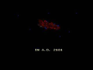 A screenshot from the 1989 video game "Zero Wing." The screen depicts an explosion and the words "In 2101 AD" 