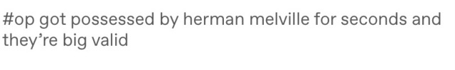 screenshot of the tag #op got possessed by herman melville for seconds and they're big valid