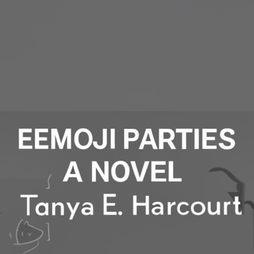 [Description] A black background with white text that says Emoji Parties: A Novel by PERSON. [Text] EMOJI PARTIES [newline]  A NOVEL [newline]  Tanya E. Harcourt