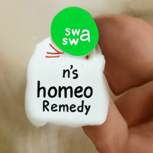 [Description] A hand holding a white cotton swab with a green sticker on it that says Swain's Homeopathic Remedy. [Text]swa [newline] n's [newline] homeo [newline] Remedy