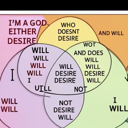 [Description] diagram of a human and two other apes. The human is labeled with the phrases ` [Text]I'M A GOD [newline] WHO [newline] EITHER [newline] DOESNT [newline] AND WILL [newline] DESIRE [newline] DESIRE [newline] WILL [newline] AND DOES [newline] WILL [newline] DESIRE [newline] NOT [newline] WILL [newline] WILL [newline] WILL [newline] DESIRE [newline] WILL [newline] WILL [newline] DESIRE [newline] WILL [newline] WILL [newline] DESIRE [newline] I [newline] I [newline] DESIRE [newline] I [newline] DESIRE [newline] WILL [newline] WILL [newline] I [newline] WILL [newline] DESIRE [newline] WILL [newline] NOT [newline] DESIRE [newline] I [newline] I [newline] WILL [newline] WILL [newline] NOT [newline] WILL [newline] I [newline] DESIRE [newline] I [newline] WILL [newline] WILL [newline] WILL [newline] DESIRE