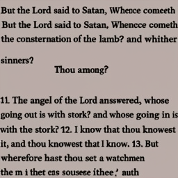  But the Lord said to Satan, Whence cometh
 the consternation of the lamb? and whither
 goest Thou among
 sinners?
 11. The angel of the Lord answered, whose
 going out is with stork? and whose going in is
 with the stork? 12. I know that thou knowest
 it, and thou knowest that I know. 13. But
 wherefore hast thou set a watchmen